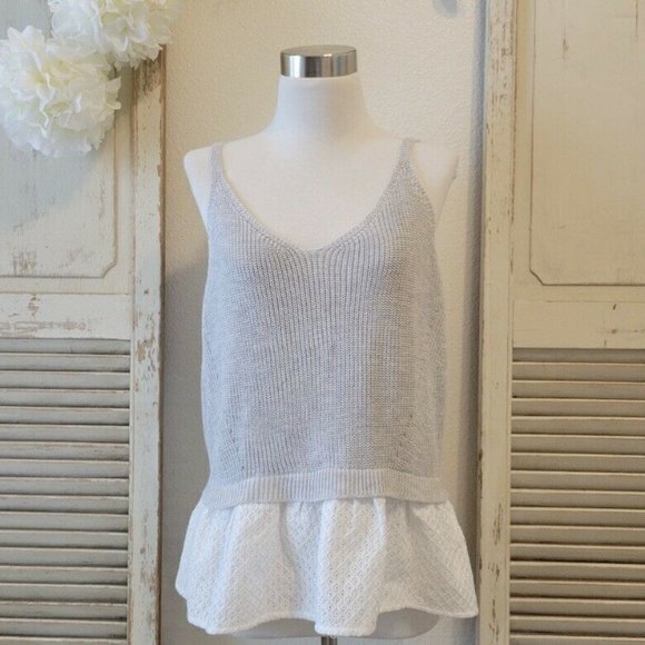 MOTH Anthropologie Sweater‎ Tank Top Gray Layered Eyelet Womens Size S - Picture 1 of 7